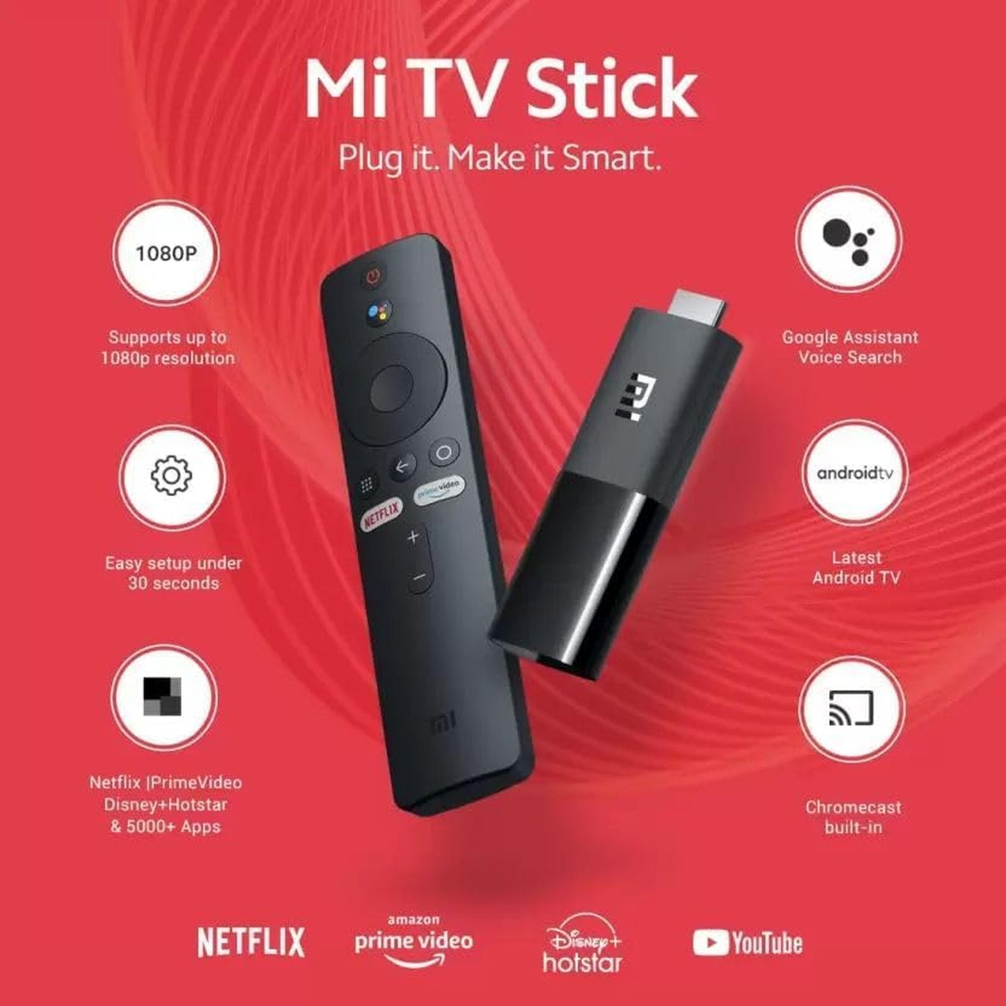 Xiaomi Mi TV Stick 1080p Android TV Media Player, Siyah
