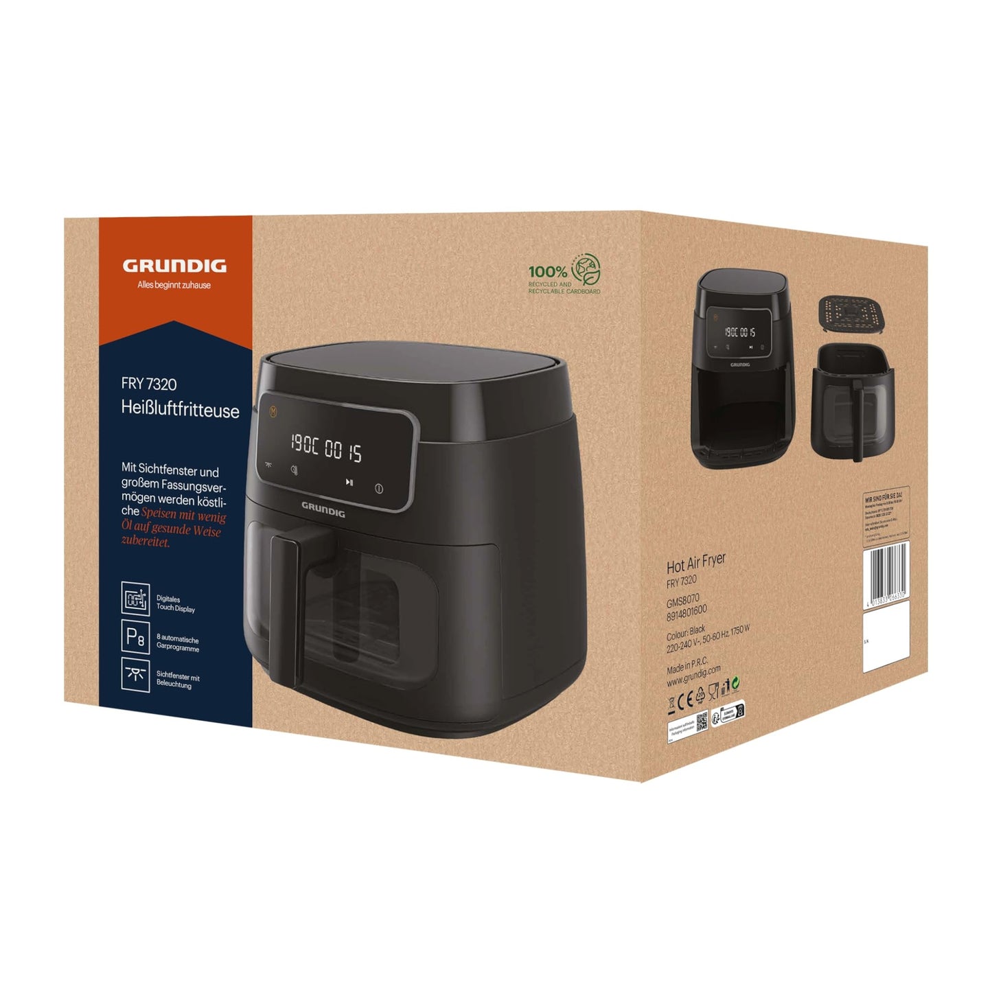 Grundig AirFit XXL Camlı Airfryer FRY 7320 7,6 Litre - Siyah
