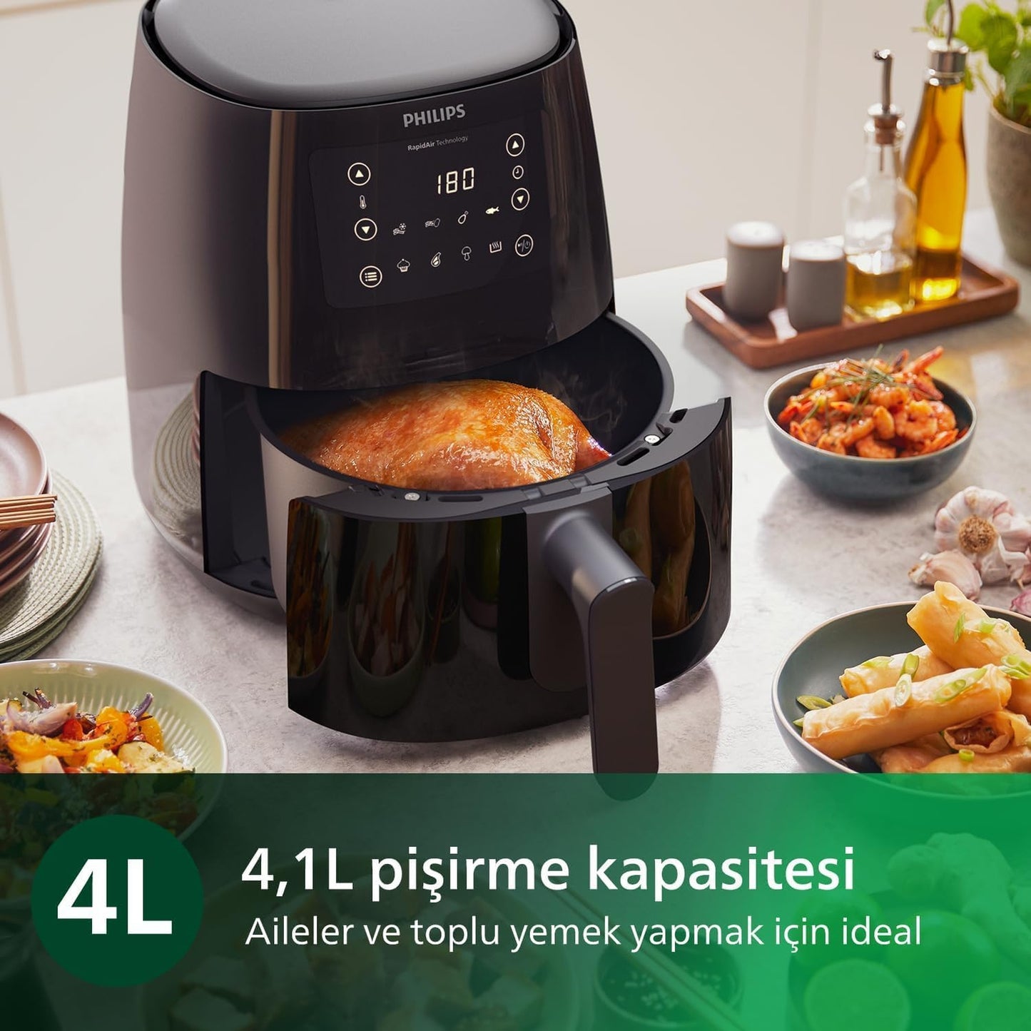 Philips HD9243/90 Airfryer Fritöz, 0.8 kg, 4.1 L Kapasite Siyah