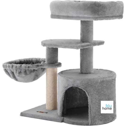 FEANDREA Küçük Kedi Ağacı Tırmalama Direği Çok Katlı 68 cm, Açık Gri
