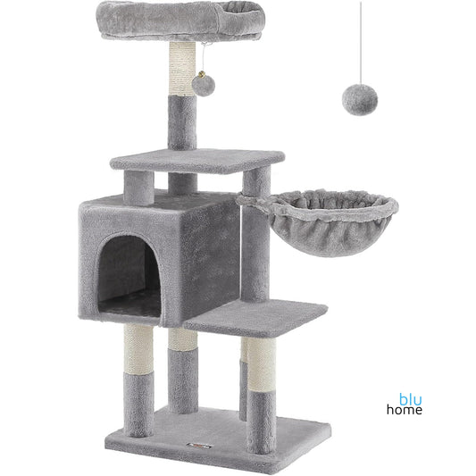 Feandrea Pct52W 110 cm Kedi Ağacı, Açık Gri, Mağara, Sisal Direk