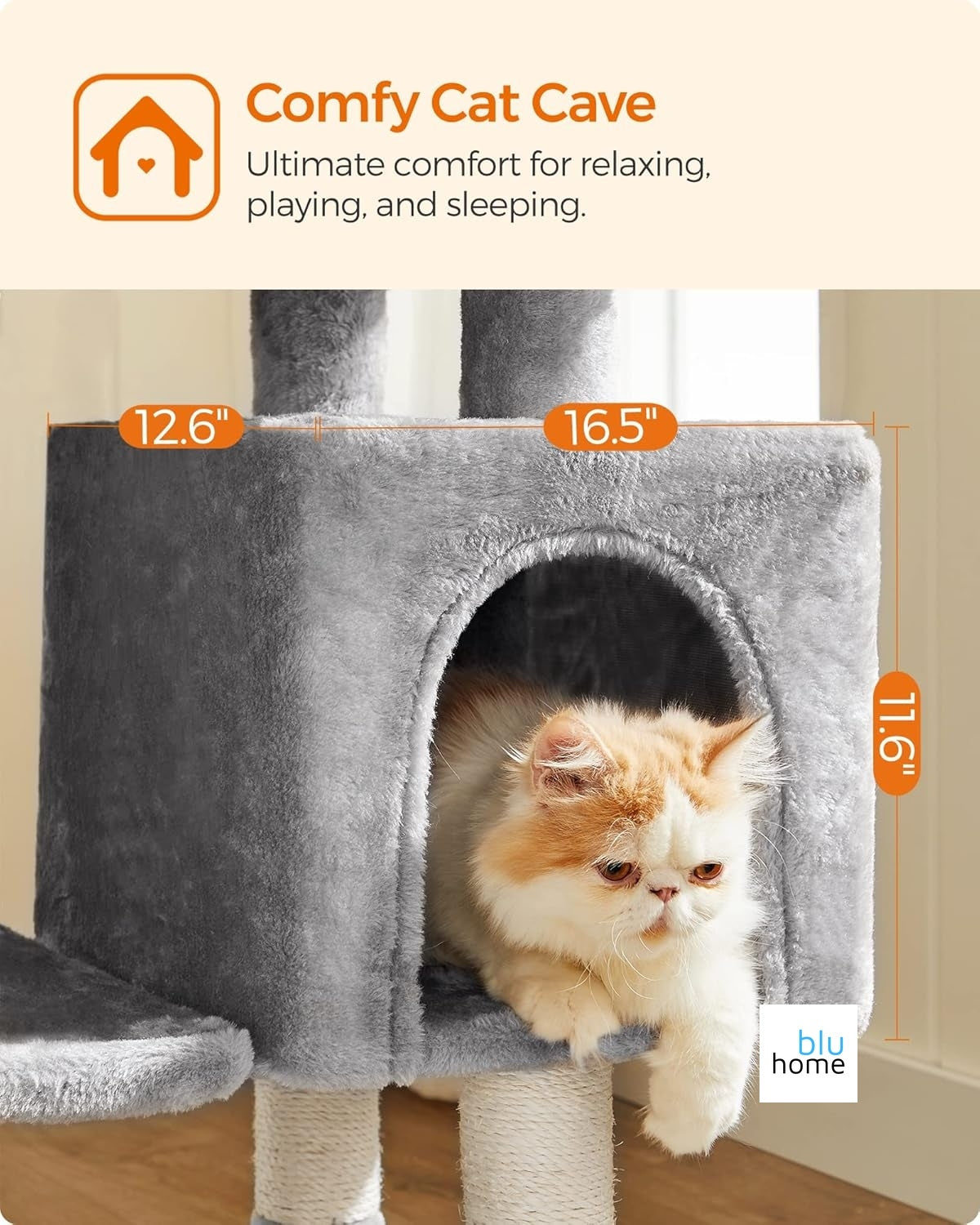 Feandrea Pct52W 110 cm Kedi Ağacı, Açık Gri, Mağara, Sisal Direk